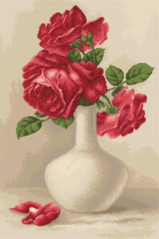 g506 красные розы в вазе | интернет-магазин Елена-Рукоделие