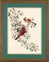 01516 набор для вышивания гладью dimensions cardinals in dogwood "кардиналы в догвуде"  | интернет-магазин Елена-Рукоделие