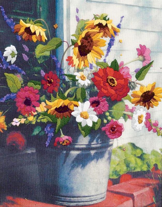 01534 набор для вышивания гладью dimensions bucket of flowers "ведерко цветов" | интернет-магазин Елена-Рукоделие