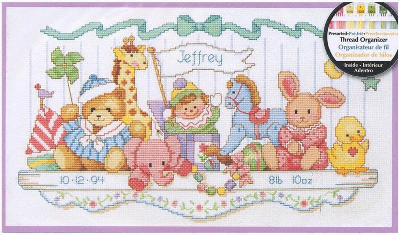 03729 Набір для вишивання хрестом DIMENSIONS Toy Shelf Birth Record "Дитяча метрика. Полиця з іграшками" | інтернет-магазин 'Елена-Рукоделие'