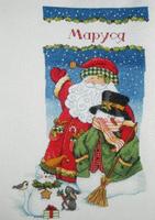 08714 набор для вышивания крестом dimensions santa claus and snowman. stocking "санта и снеговик. чулок"   | интернет-магазин Елена-Рукоделие
