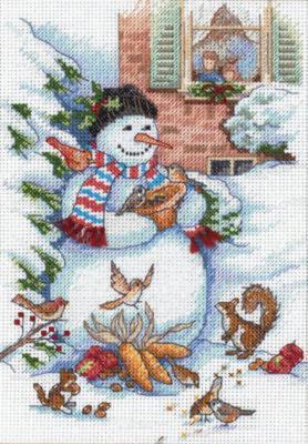 08801 Набір для вишивання хрестом DIMENSIONS Snowman and Friends "Сніговик та друзі" | інтернет-магазин 'Елена-Рукоделие'