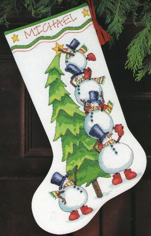 08820 набор для вышивания крестом dimensions trimming the tree. stocking "снеговик и елка. чулок" | интернет-магазин Елена-Рукоделие