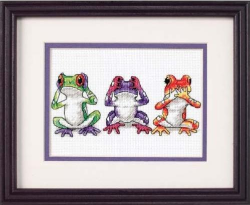 16758 Набір для вишивання хрестиком DIMENSIONS Tree Frog Trio "Тріо жабенят"  | інтернет-магазин 'Елена-Рукоделие'
