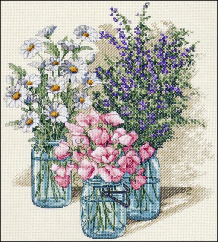 35122 набор для вышивания крестом dimensions wildflower trio "трио цветов" | интернет-магазин Елена-Рукоделие