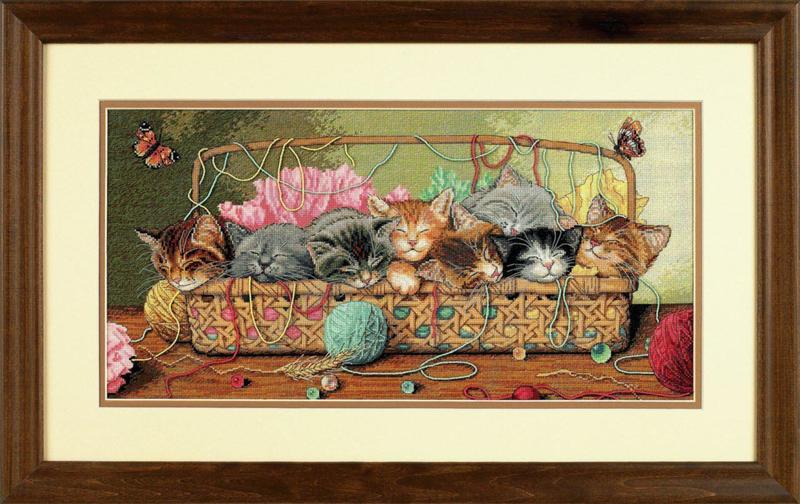 35184 Набір для вишивання хрестиком DIMENSIONS Kitty Litter "Кошенята у корзинці" | інтернет-магазин 'Елена-Рукоделие'