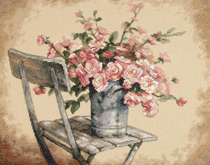 35187 Набір для вишивання хрестом DIMENSIONS Roses on White Chair "Троянди на білому стільці" | інтернет-магазин 'Елена-Рукоделие'