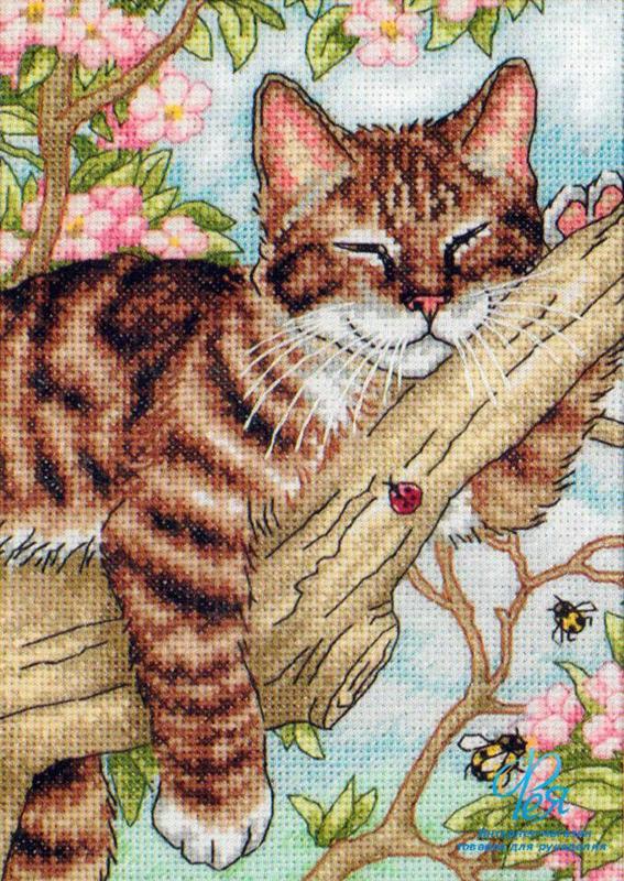 65090 набор для вышивания крестом dimensions napping kitten "дремлющий котенок" | интернет-магазин Елена-Рукоделие