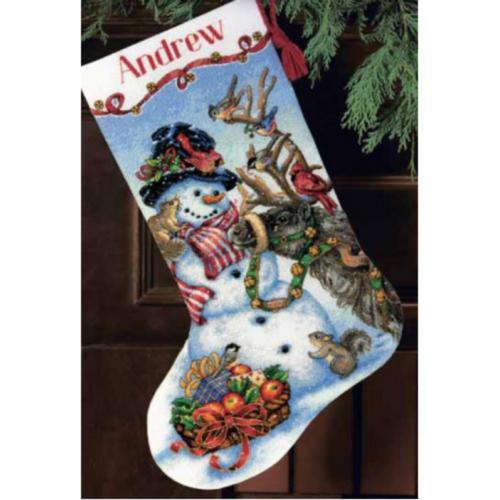 70-08866 набор для вышивания крестом dimensions snowmen gathering. stocking "снеговик. чулок" | интернет-магазин Елена-Рукоделие