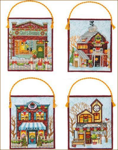 70-08954 Набір для вишивання хрестом DIMENSIONS Winter Village Ornaments "Різдвяні прикраси - Зимове селище" | інтернет-магазин 'Елена-Рукоделие'