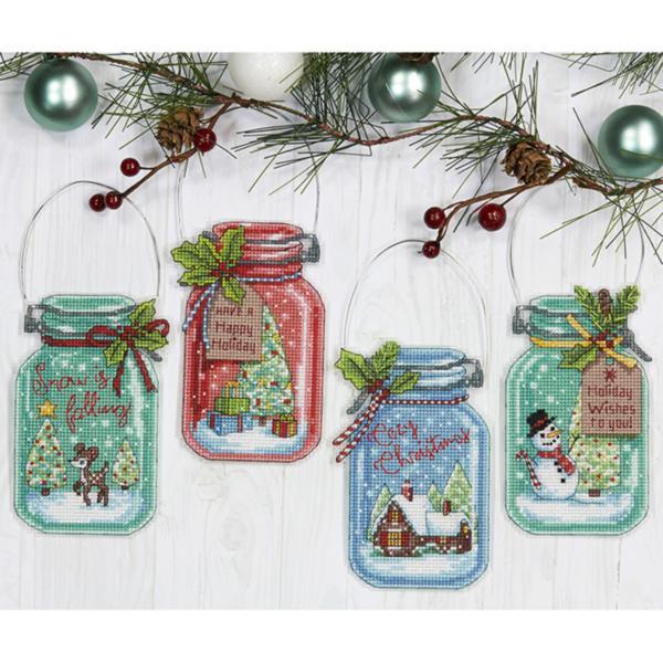 70-08964 Набір для вишивання хрестом DIMENSIONS Christmas Jar Ornaments "Різдвяні баночки" | інтернет-магазин 'Елена-Рукоделие'