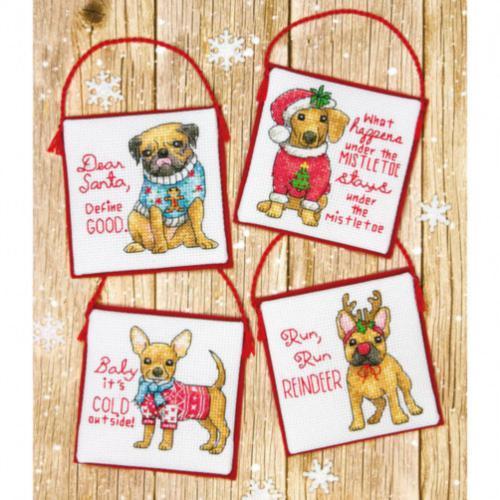70-08972 Набір для вишивання хрестом DIMENSIONS Christmas Pups. Ornaments "Різдвяні цуценята" | інтернет-магазин 'Елена-Рукоделие'