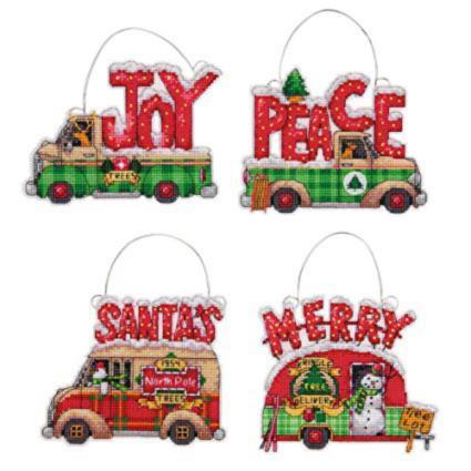70-08974 Набір для вишивання хрестом DIMENSIONS Holiday Truck Ornaments "Прикраси Святкові грузовички"  | інтернет-магазин 'Елена-Рукоделие'