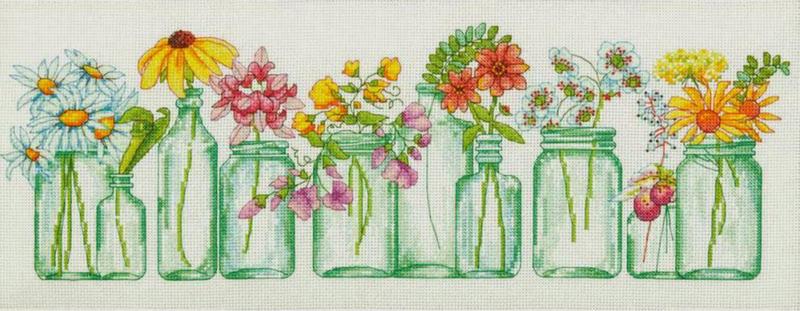 70-35310 набор для вышивания крестом dimensions mason jar lineup "цветы в банках" | интернет-магазин Елена-Рукоделие