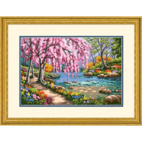 70-35374 набор для вышивания крестом dimensions cherry blossom creek "вишня в цвету"  | интернет-магазин Елена-Рукоделие