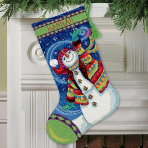 71-09143 набор для вышивания (гобелен) dimensions happy snowman. stocking "счастливый снеговик. чулок" | интернет-магазин Елена-Рукоделие