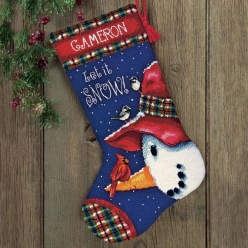 71-09149 Набір для вишивання (гобелен) DIMENSIONS Snowman Perch. Stocking "Сніговик. Панчоха" | інтернет-магазин 'Елена-Рукоделие'