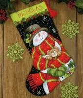 71-09151 набор для вышивания (гобелен) dimensions snowman and bear. stocking "снеговик и медвежонок. чулок" | интернет-магазин Елена-Рукоделие