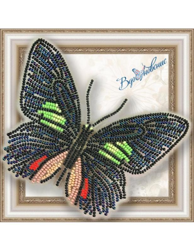 bgp-006 набор для вышивки бисером на прозрачной основе "3d бабочка parides sesostris zestos"  | интернет-магазин Елена-Рукоделие