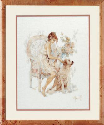 PN-0007951 Набір для вишивки хрестом LanArte Girl in Chair with Dog "Дівчина у кріслі з собакою" | інтернет-магазин 'Елена-Рукоделие'