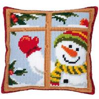 pn-0008519 набор для вышивания крестом (подушка) vervaco happy snowman "веселый снеговик" | интернет-магазин Елена-Рукоделие