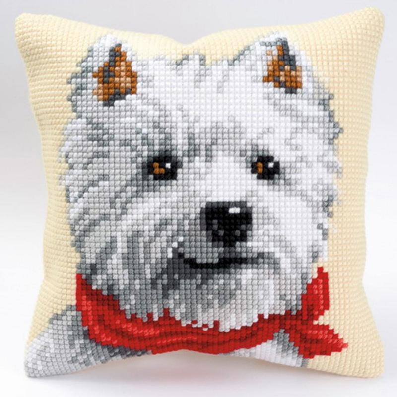pn-0008572 набор для вышивания крестом (подушка) vervaco west highland terrier "норвич терьер" | интернет-магазин Елена-Рукоделие
