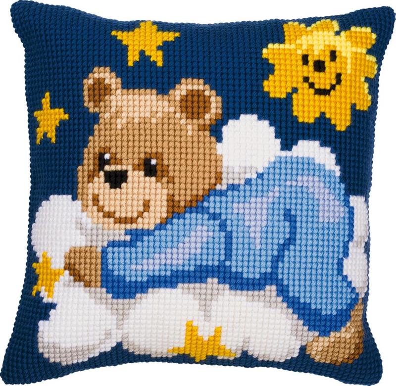 PN-0008573 Набір для вишивання хрестом (подушка) Vervaco Blue Nightime Bear "Ведмедик у блакитному на хмаринці" | інтернет-магазин 'Елена-Рукоделие'