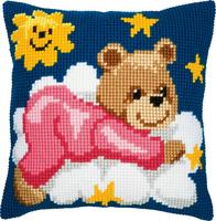 фото PN-0008574 Набір для вишивання хрестом (подушка) Vervaco Pink Nightime Bear "Ведмедик у рожевому на хмаринці"