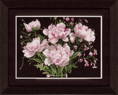 pn-0021224 набор для вышивки крестом lanarte tickled pink "пионы на черном" | интернет-магазин Елена-Рукоделие