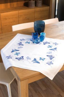 pn-0145088 набор для вышивания крестом (скатерть) vervaco blue butterflies "голубые бабочки" | интернет-магазин Елена-Рукоделие