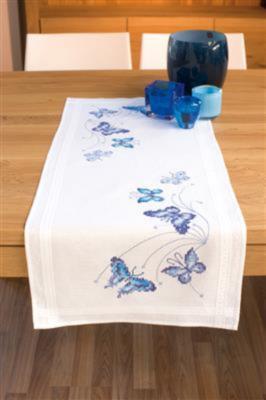 PN-0145089 Набір для вишивання хрестом (доріжка на стіл) Vervaco Blue butterflies "Блакитні метелики" | інтернет-магазин 'Елена-Рукоделие'