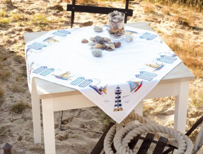 pn-0145846 набор для вышивания крестом (скатерть) vervaco at the coast "на побережье" | интернет-магазин Елена-Рукоделие