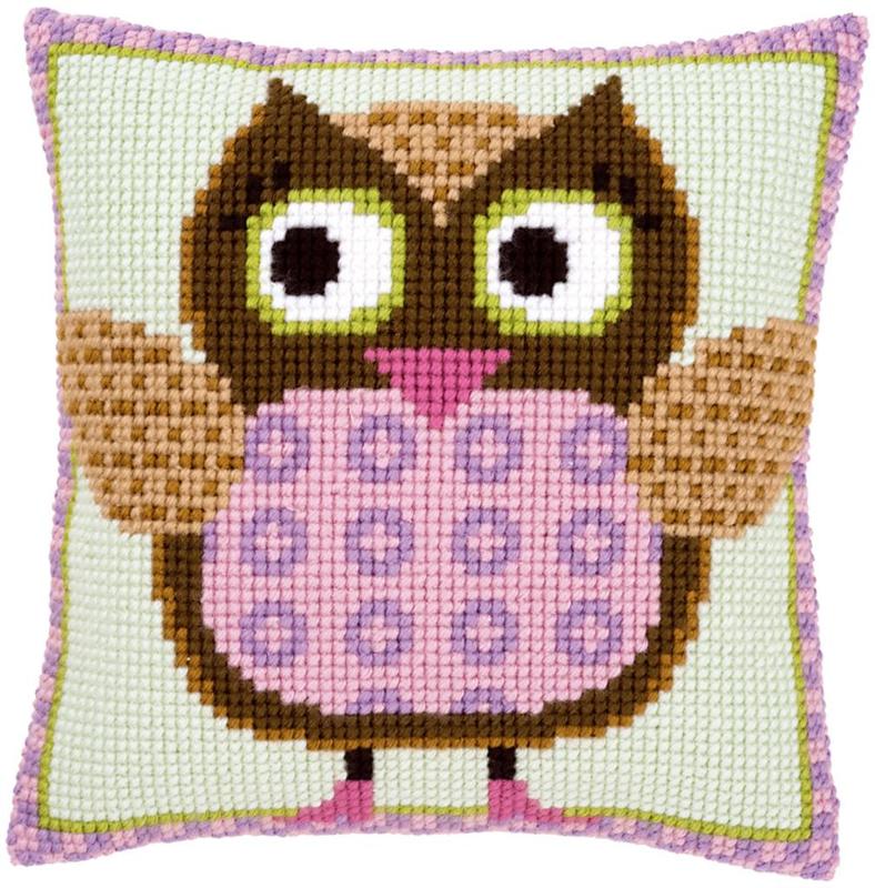 pn-0147380 набор для вышивания крестом (подушка) vervaco miss owl "госпожа сова" | интернет-магазин Елена-Рукоделие