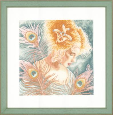 PN-0148264 Набір для вишивки хрестом LanArte Young Woman with Peacock Feathers "Дівчина з пір'ям павича" | інтернет-магазин 'Елена-Рукоделие'