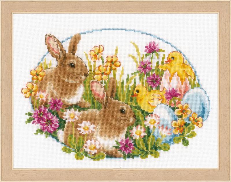 PN-0149534 Набір для вишивки хрестом Vervaco Rabbits and chicks "Кролики та каченята" | інтернет-магазин 'Елена-Рукоделие'