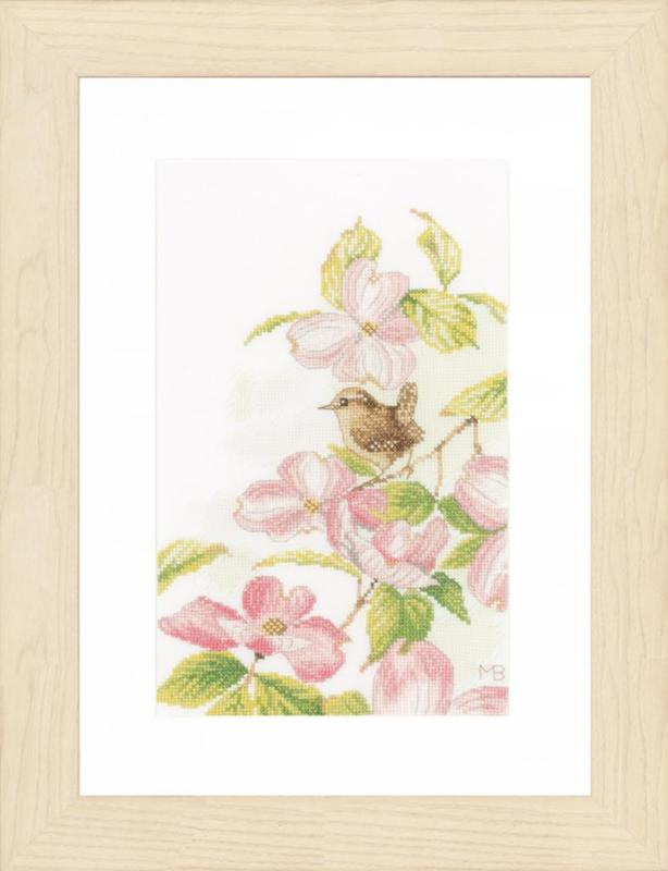 pn-0149990 набор для вышивки крестом lanarte pink flowers with a little bird "розовые цветы с маленькой птичкой" | интернет-магазин Елена-Рукоделие