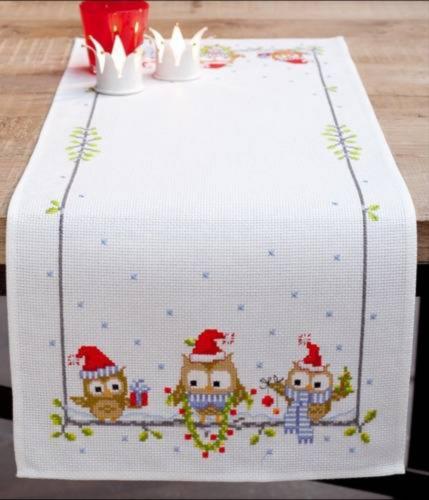 PN-0150868 Набір для вишивання хрестом (доріжка на стіл) Vervaco Christmas Owls "Смішні совенята" | інтернет-магазин 'Елена-Рукоделие'