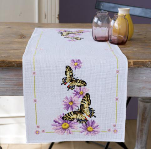 pn-0153766 набор для вышивания крестом (дорожка на стол) vervaco butterflies "бабочки" | интернет-магазин Елена-Рукоделие