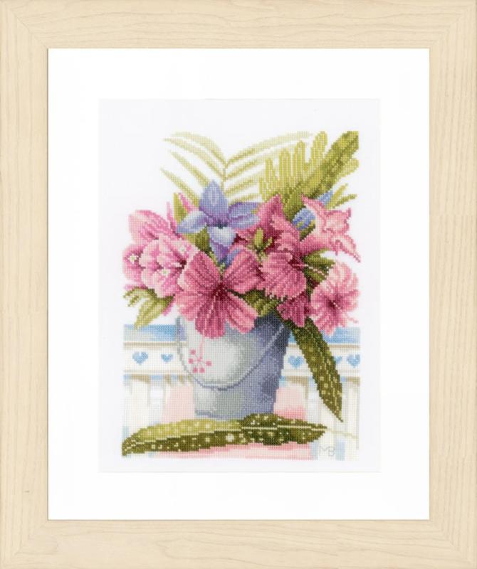 pn-0154327 набор для вышивки крестом lanarte flowers in a bucket "букет цветов в ведерке" | интернет-магазин Елена-Рукоделие