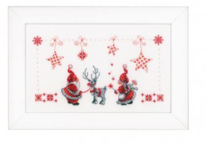 pn-0154476 набор для вышивки крестом vervaco christmas elves "рождественские гномики" | интернет-магазин Елена-Рукоделие