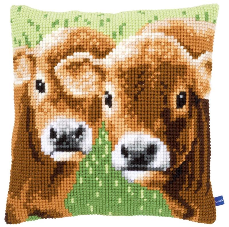 PN-0155007 Набір для вишивання хрестом (подушка) Vervaco Two calves "Два теляти" | інтернет-магазин 'Елена-Рукоделие'