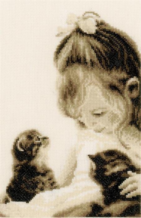 PN-0155013 Набір для вишивання хрестом Vervaco Girl &amp; Kittens "Дівчина та кошенята" | інтернет-магазин 'Елена-Рукоделие'