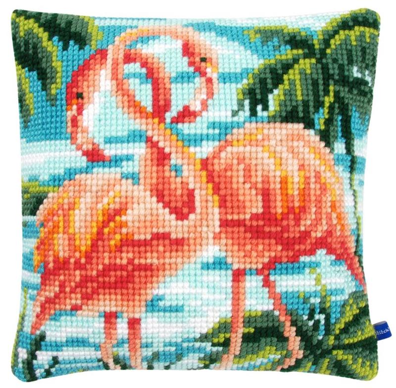 PN-0155019 Набір для вишивання хрестом (подушка) Vervaco Flamingos "Фламінго" | інтернет-магазин 'Елена-Рукоделие'