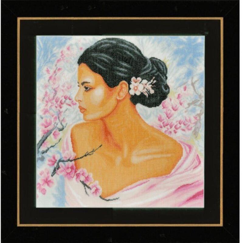 pn-0155690 набор для вышивки крестом lanarte lady with blossoms "девушка c цветами" | интернет-магазин Елена-Рукоделие