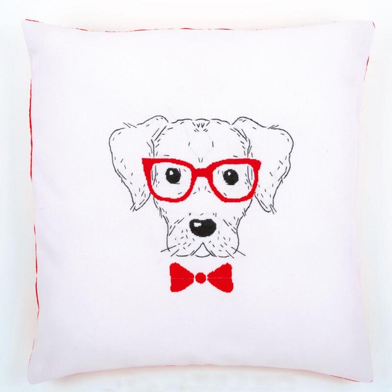 PN-0155963 Набір для вишивання гладдю (подушка) Vervaco Dog with red glasses "Собака у червоних окулярах" | інтернет-магазин 'Елена-Рукоделие'