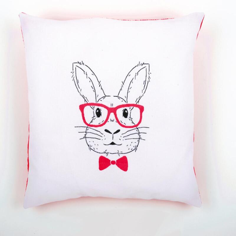 pn-0155964 набор для вышивания гладью (подушка) vervaco rabbit with pink glasses "кролик в розовых очках" | интернет-магазин Елена-Рукоделие