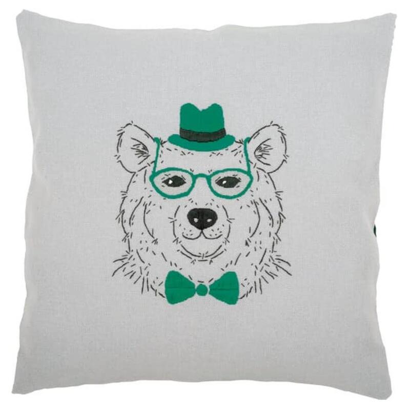 PN-0156059 Набір для вишивання гладдю (подушка) Vervaco Bear in Green Glasses "Ведмідь у зелених окулярах" | інтернет-магазин 'Елена-Рукоделие'