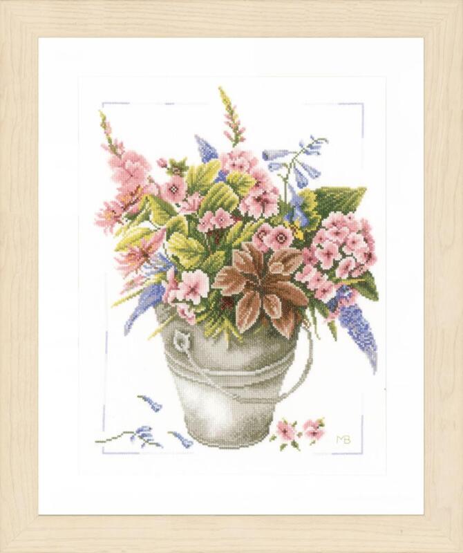 pn-0158325 набор для вышивки крестом lanarte bouquet of flowers in bucket "букет цветов в ведерке" | интернет-магазин Елена-Рукоделие