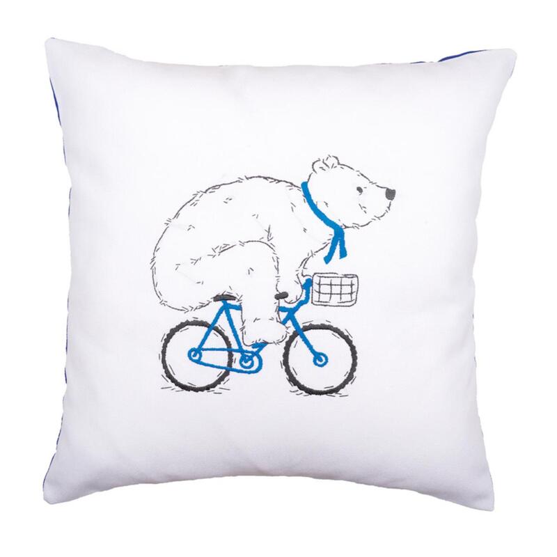 PN-0162238 Набір для вишивання гладдю (подушка) Vervaco Bear on bike "Ведмідь на велосипеді" | інтернет-магазин 'Елена-Рукоделие'
