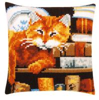 фото pn-0163873 набор для вышивания крестом (подушка) vervaco cat and books "кот и книги"